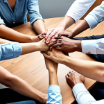 **

A diverse team collaboratively working towards a common goal, showcasing teamwork and progress sharing during an OKR meeting. Emphasize positive communication and a sense of unity.

**