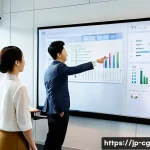 OKR 목표 달성을 위한 개인의 역할 - A modern Japanese office scene with a diverse team of young professionals in business casual attire,...