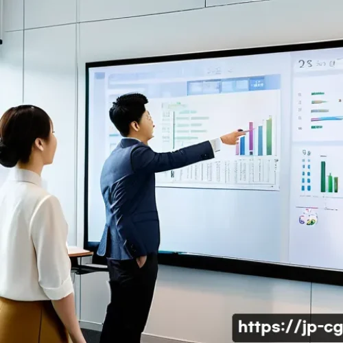 OKR 목표 달성을 위한 개인의 역할 - A modern Japanese office scene with a diverse team of young professionals in business casual attire,...