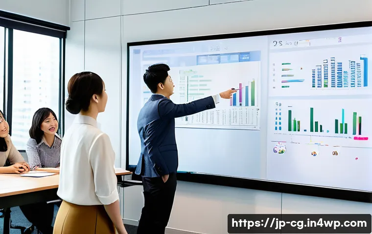 OKR 목표 달성을 위한 개인의 역할 - A modern Japanese office scene with a diverse team of young professionals in business casual attire,...